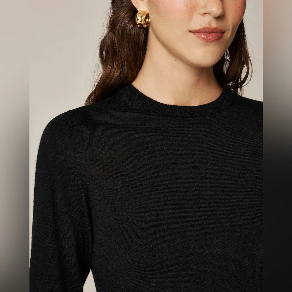 NWT J.Crew Carolyn Fitted Crewneck Sweater in Merino Wool Black